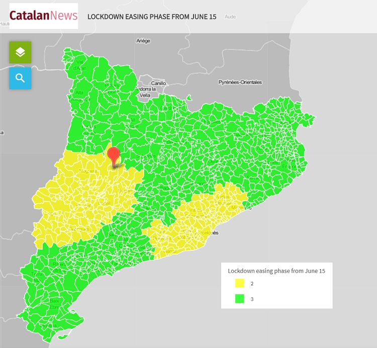 Map of the Catalan health regions by phase from June 15 (by Guifré Jordan)